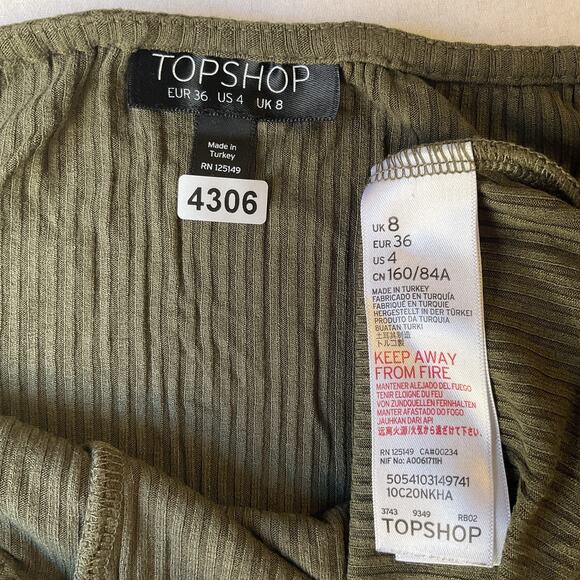 Topshop Women Dress US 4 Olive Green A-Line Button Sleeveless Knee Length - Picture 2 of 7